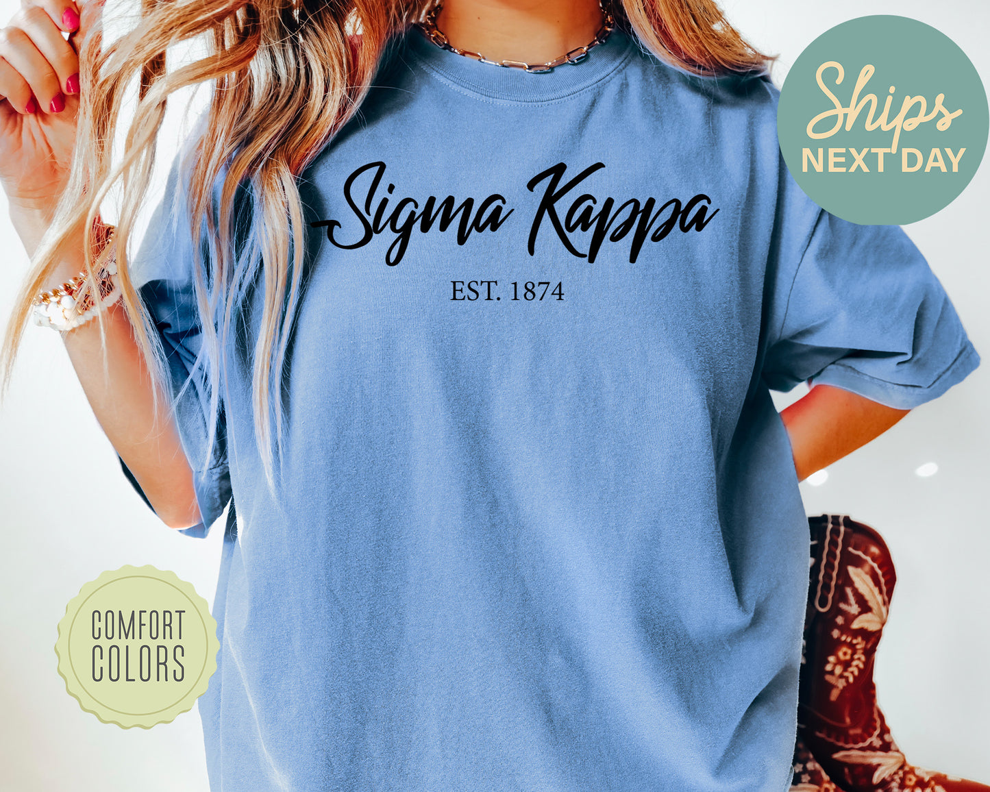 Sigma Kappa Black Flowy Comfort Colors Sorority T-shirt _ 99g