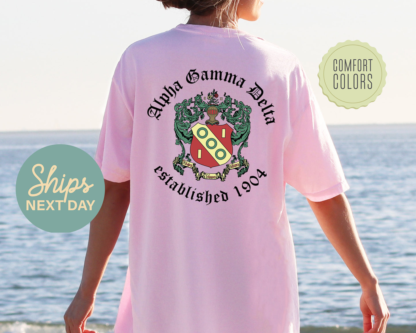 Alpha Gamma Delta Old English Crest Comfort Colors Sorority T-shirtt _ 32923g