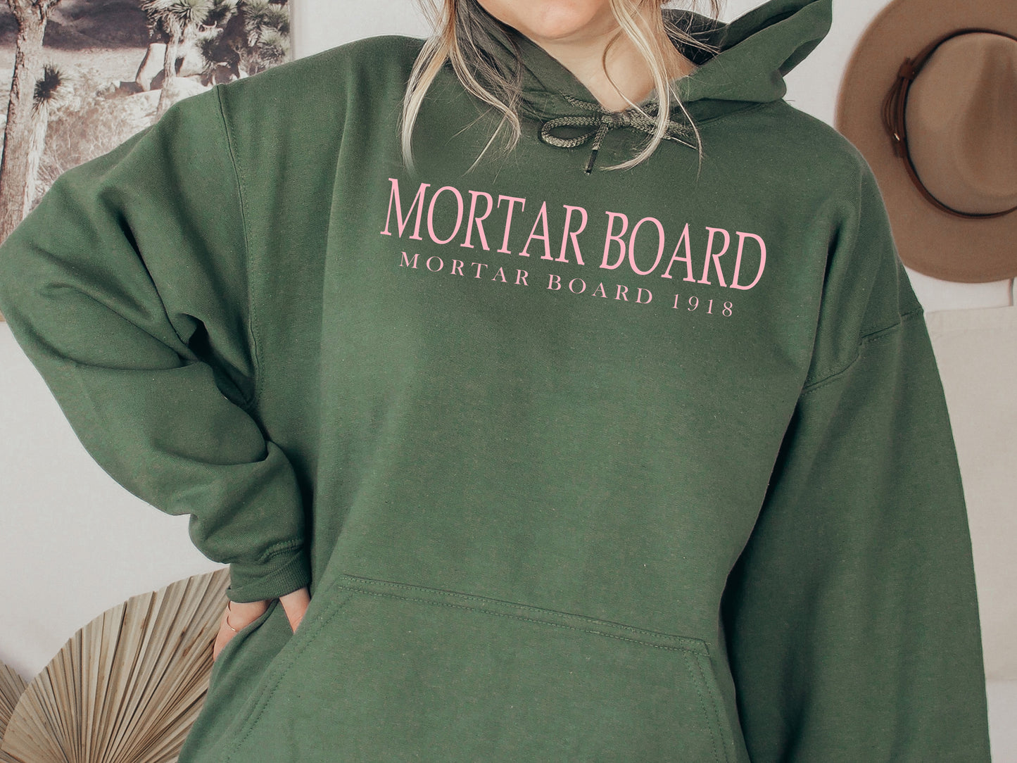 Mortar Board Pink Letter Sorority Hoodie _ 3487g