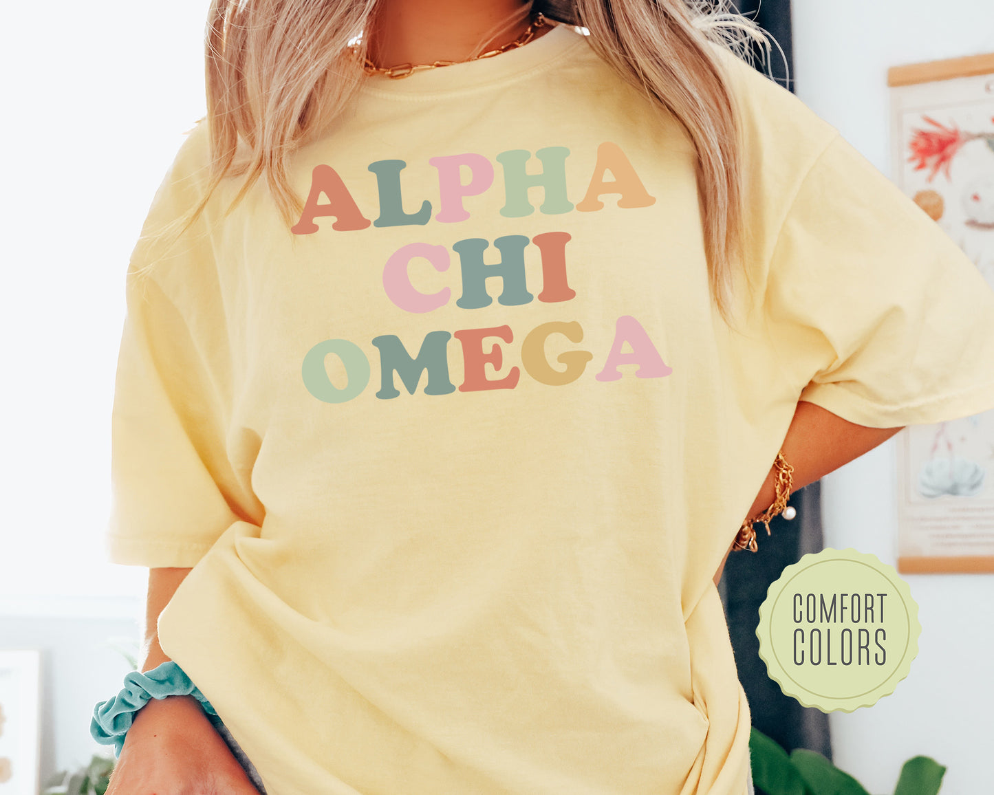 Alpha Chi Omega Bright and Proud Comfort Colors Sorority T-shirt _ 414g