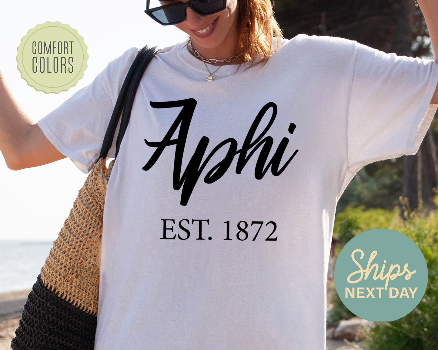 Alpha Phi Black Flowy Comfort Colors Sorority T-shirt _ 82g