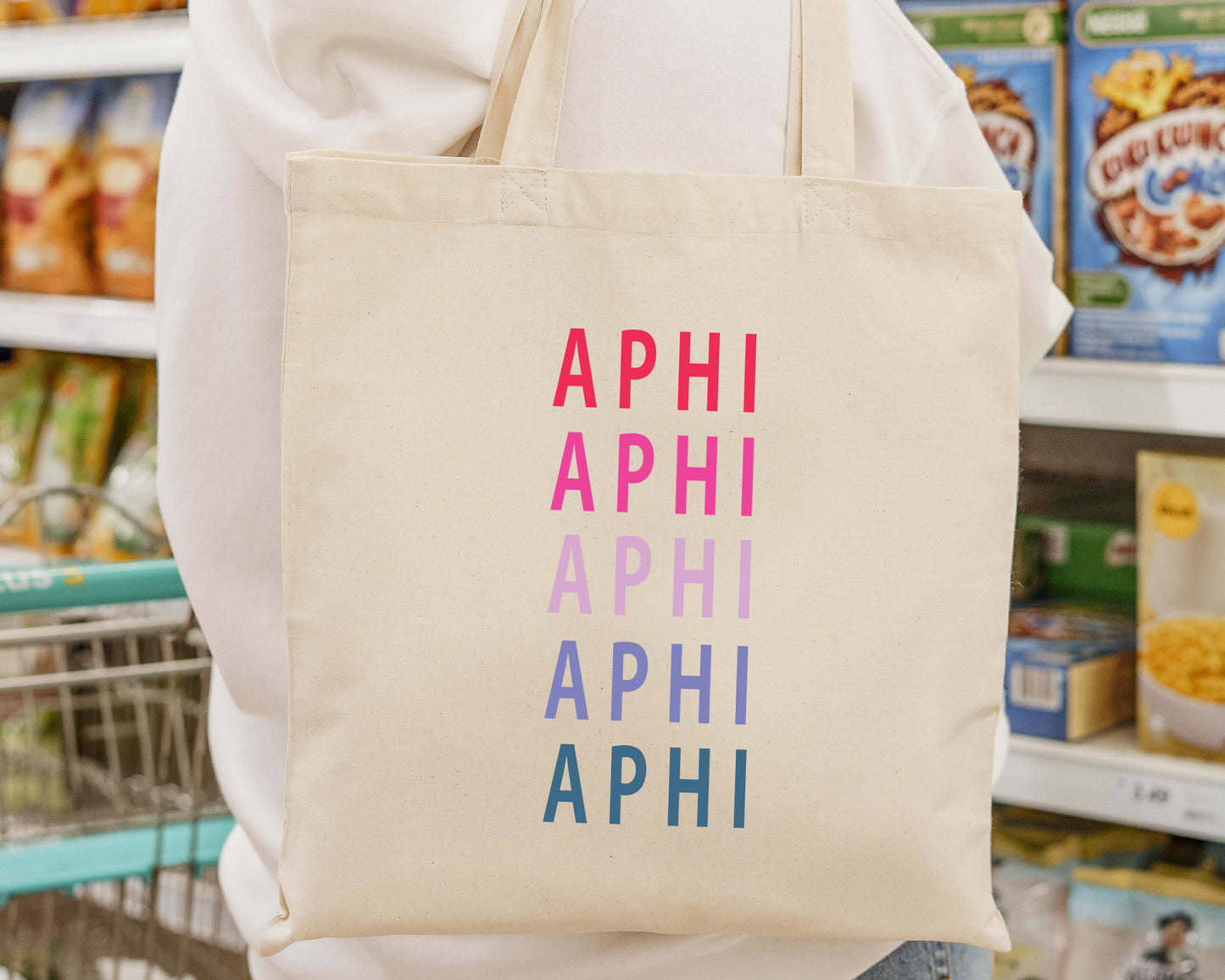 Alpha Phi Bright and Stacked Sorority Tote Bag _ 34390g