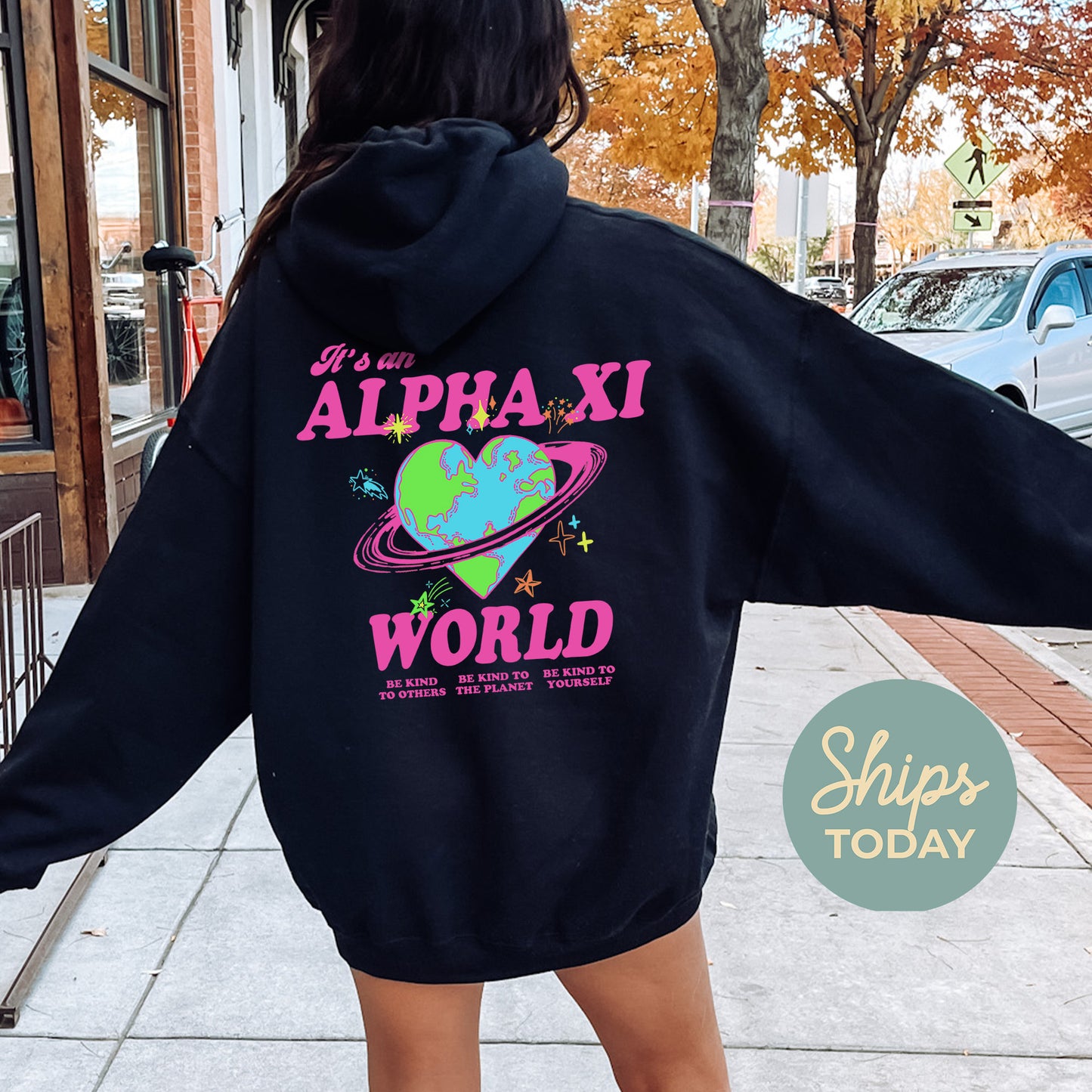 Alpha Xi Delta Pink Planet Sorority Hoodie _ 34238g