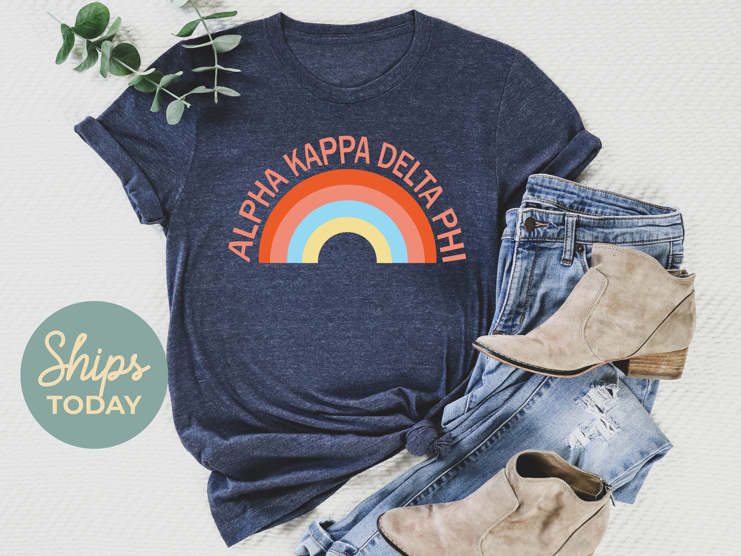 Alpha Kappa Delta Phi Colorful Rainbow Sorority T-shirt _ 3454g