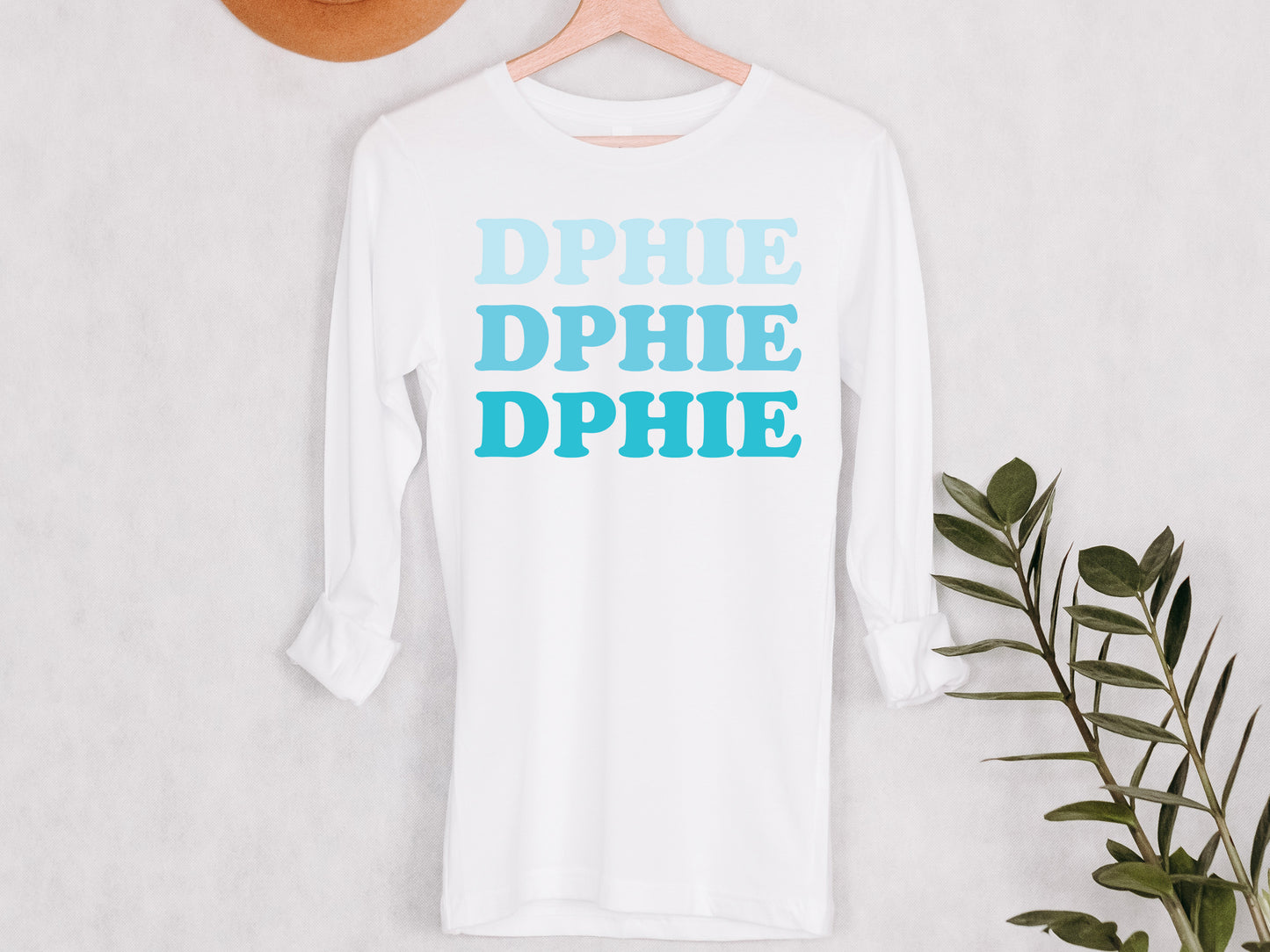 Delta Phi Epsilon Touch of Blue Sorority Long Sleeve T-shirt _ 2589g