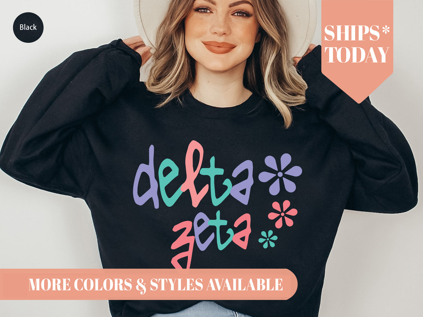 Delta Zeta Colorful Floral Sorority Sweatshirt _ 2616g