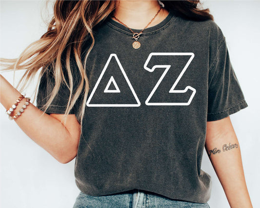 Delta Zeta White Letter Outline Sorority T-shirt _ 30804g
