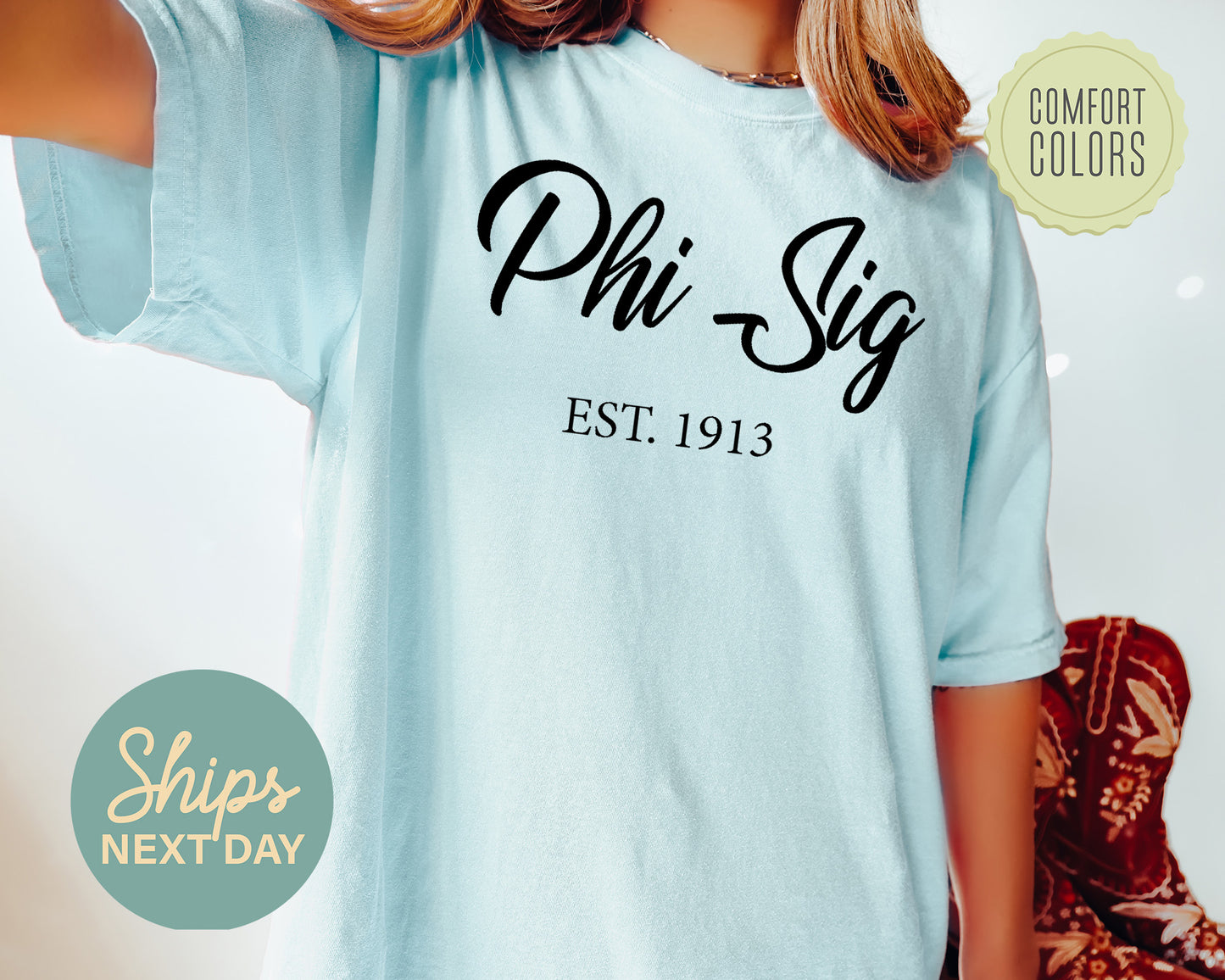 Phi Sigma Sigma Black Flowy Comfort Colors Sorority T-shirt _ 96g