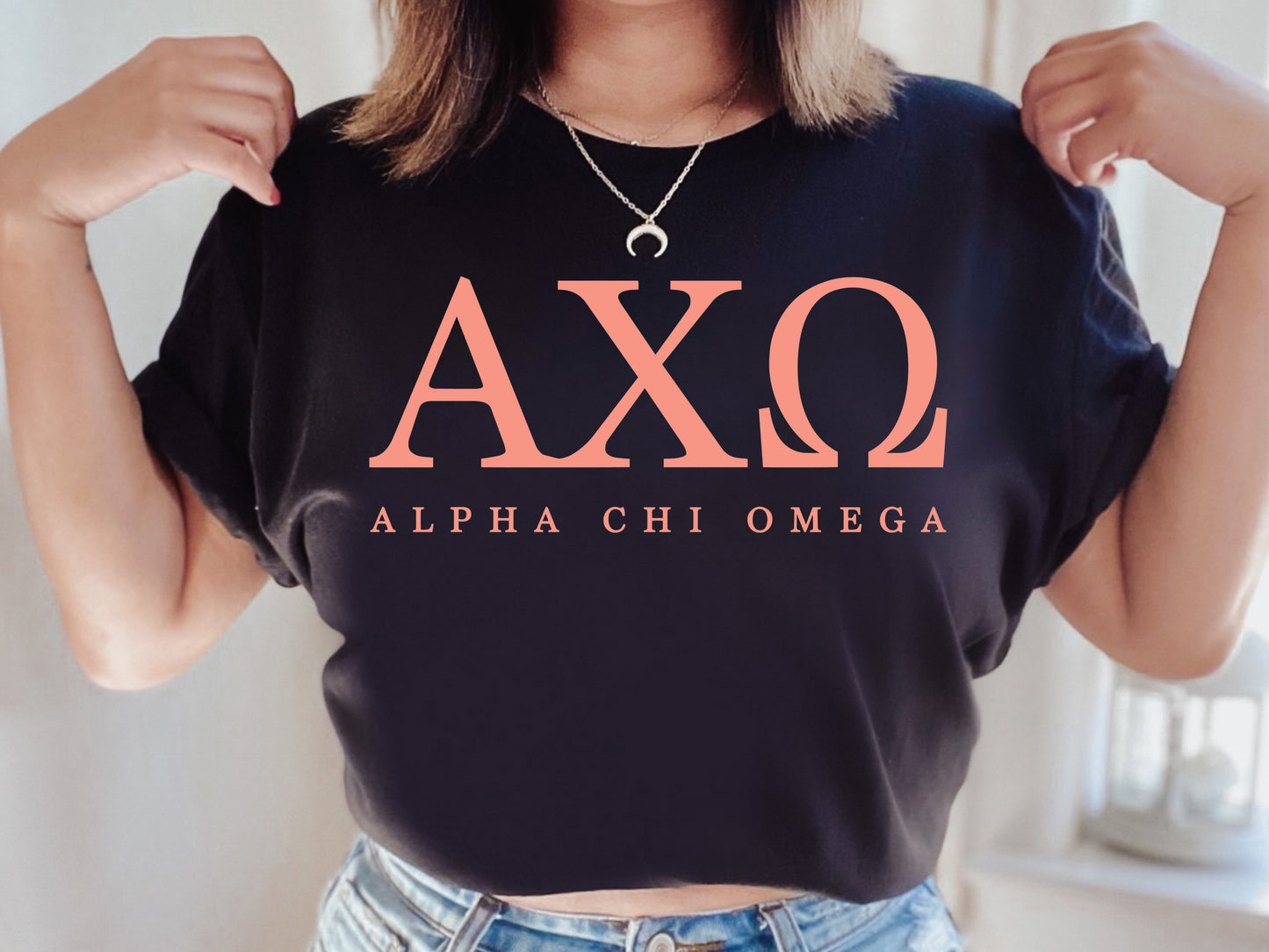 Alpha Chi Omega Pink Personality Sorority T-shirt _ 648g