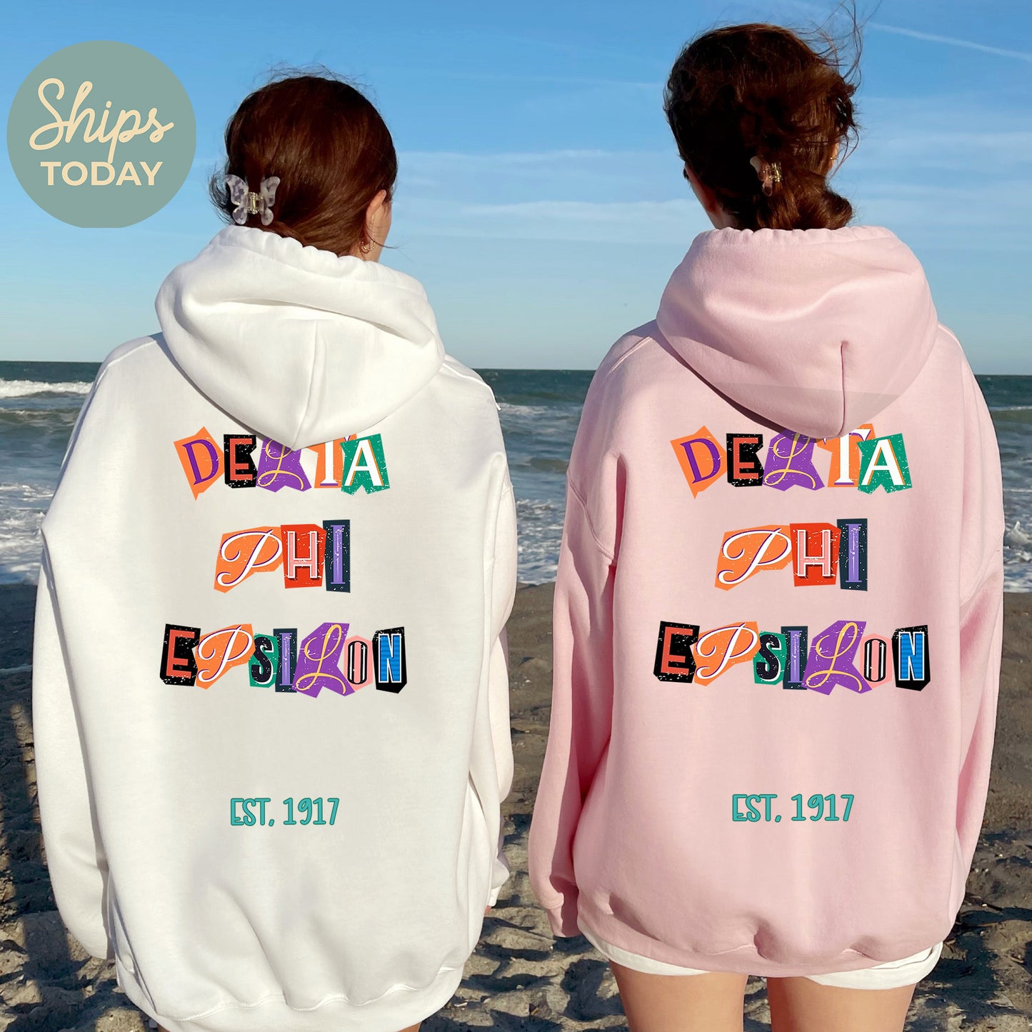 Delta Phi Epsilon Letter Cuts Sorority Hoodie _ 35899g