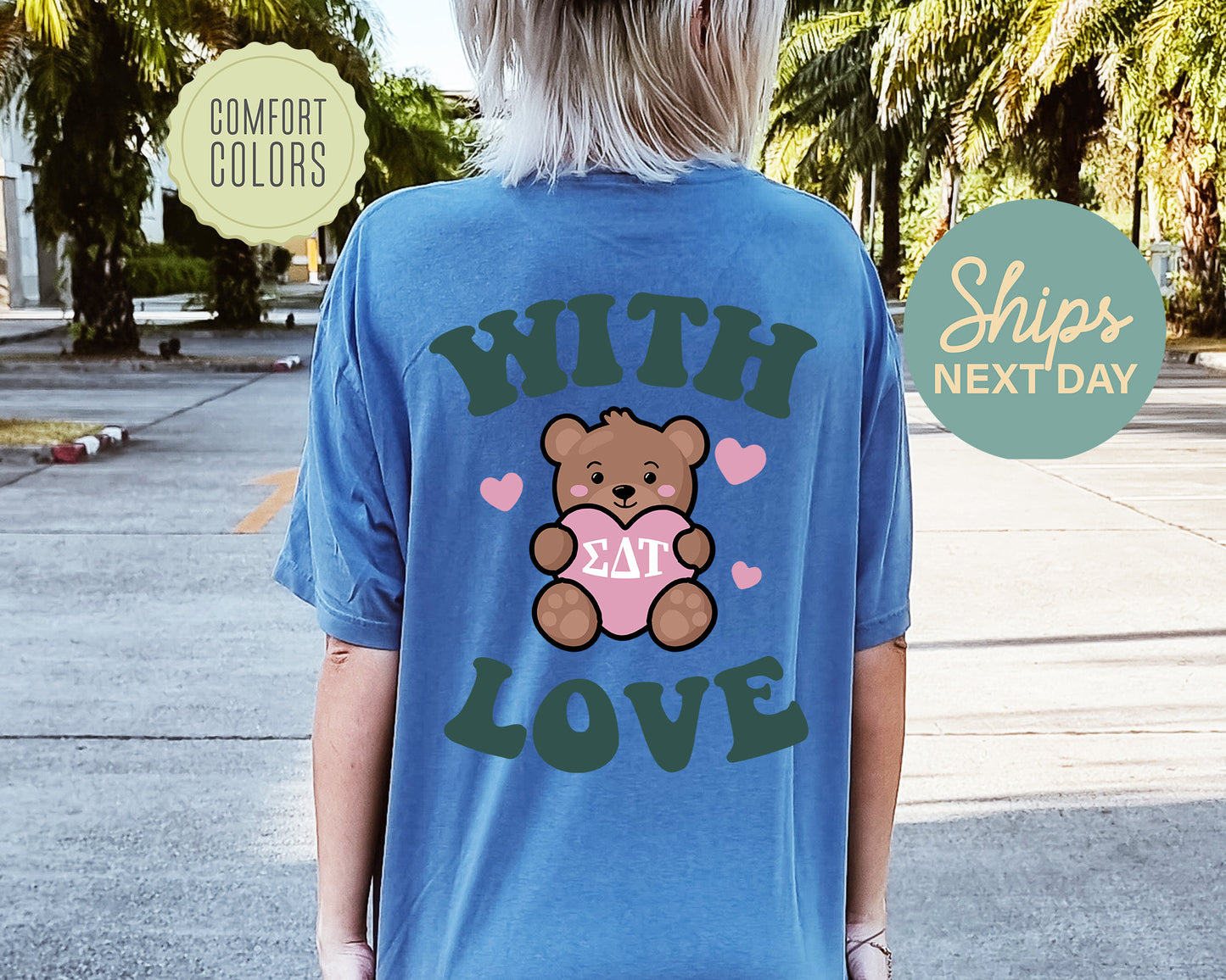 Sigma Delta Tau With Love Comfort Colors Sorority T-shirt _ 33227g