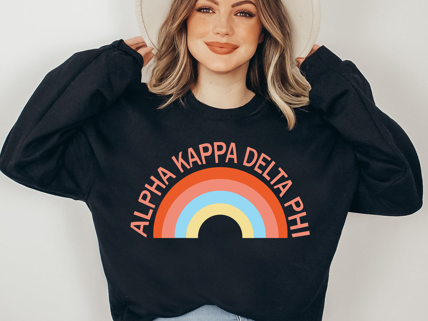 Alpha Kappa Delta Phi Colorful Rainbow Sorority Sweatshirt _ 3454g