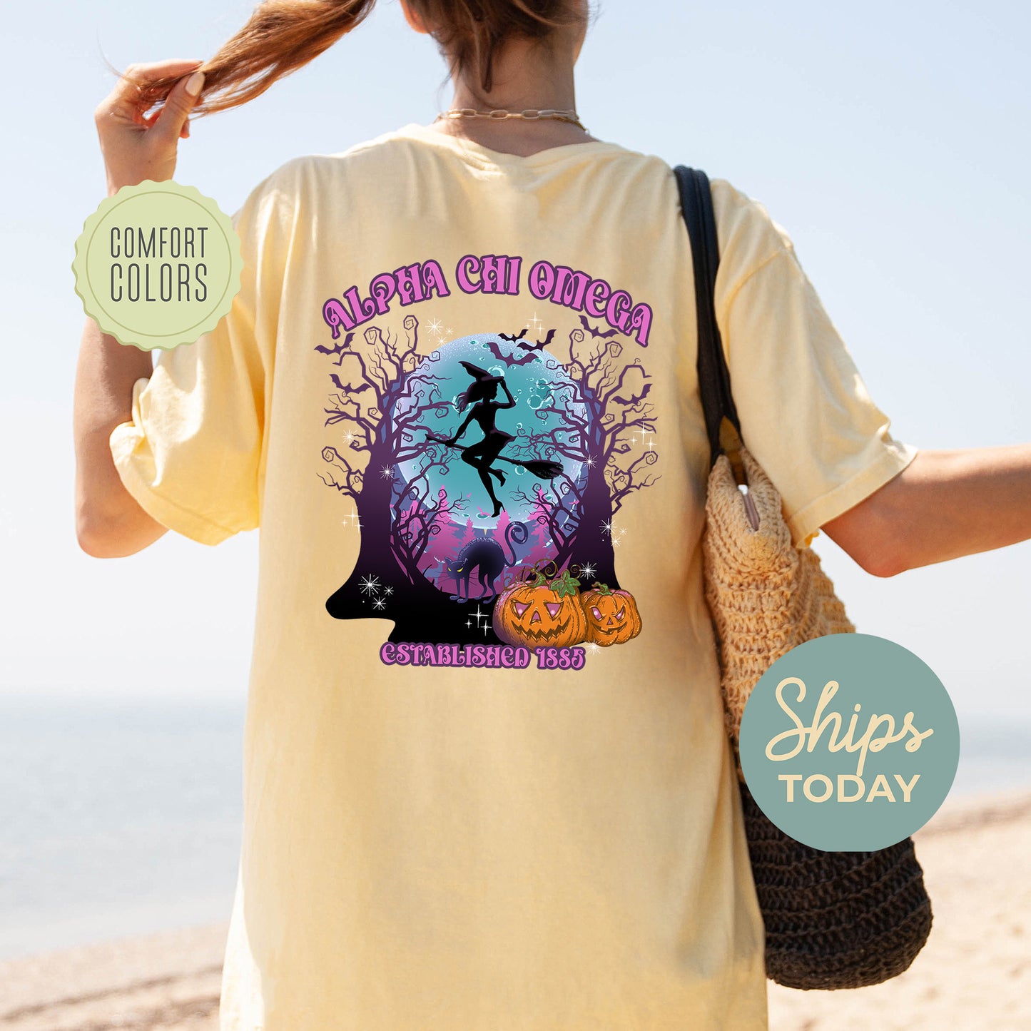 Alpha Chi Omega Halloween Witch Comfort Colors Sorority T-shirt _ 36226g