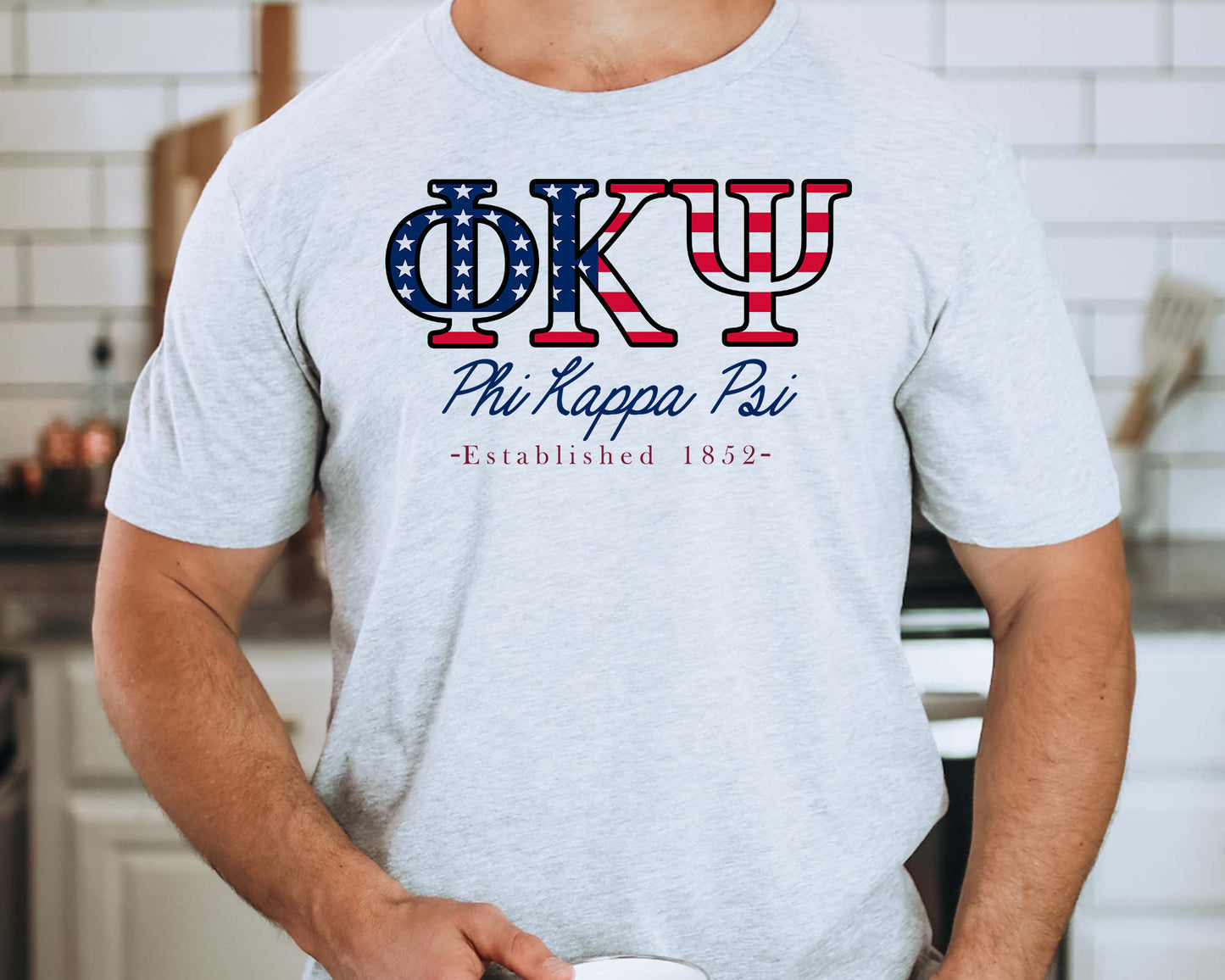 Phi Kappa Psi American Flag Letters Fraternity T-shirt _  1170g