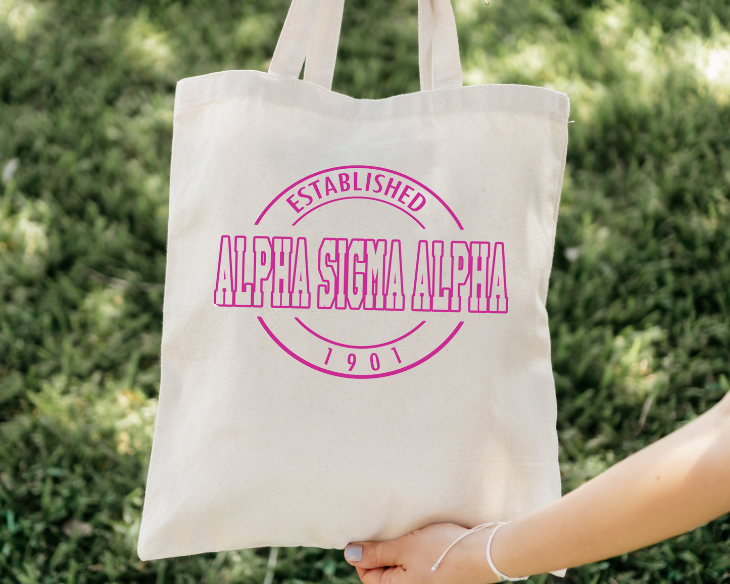 Alpha Sigma Alpha Pink Stamp Sorority Tote Bag _ 34443g