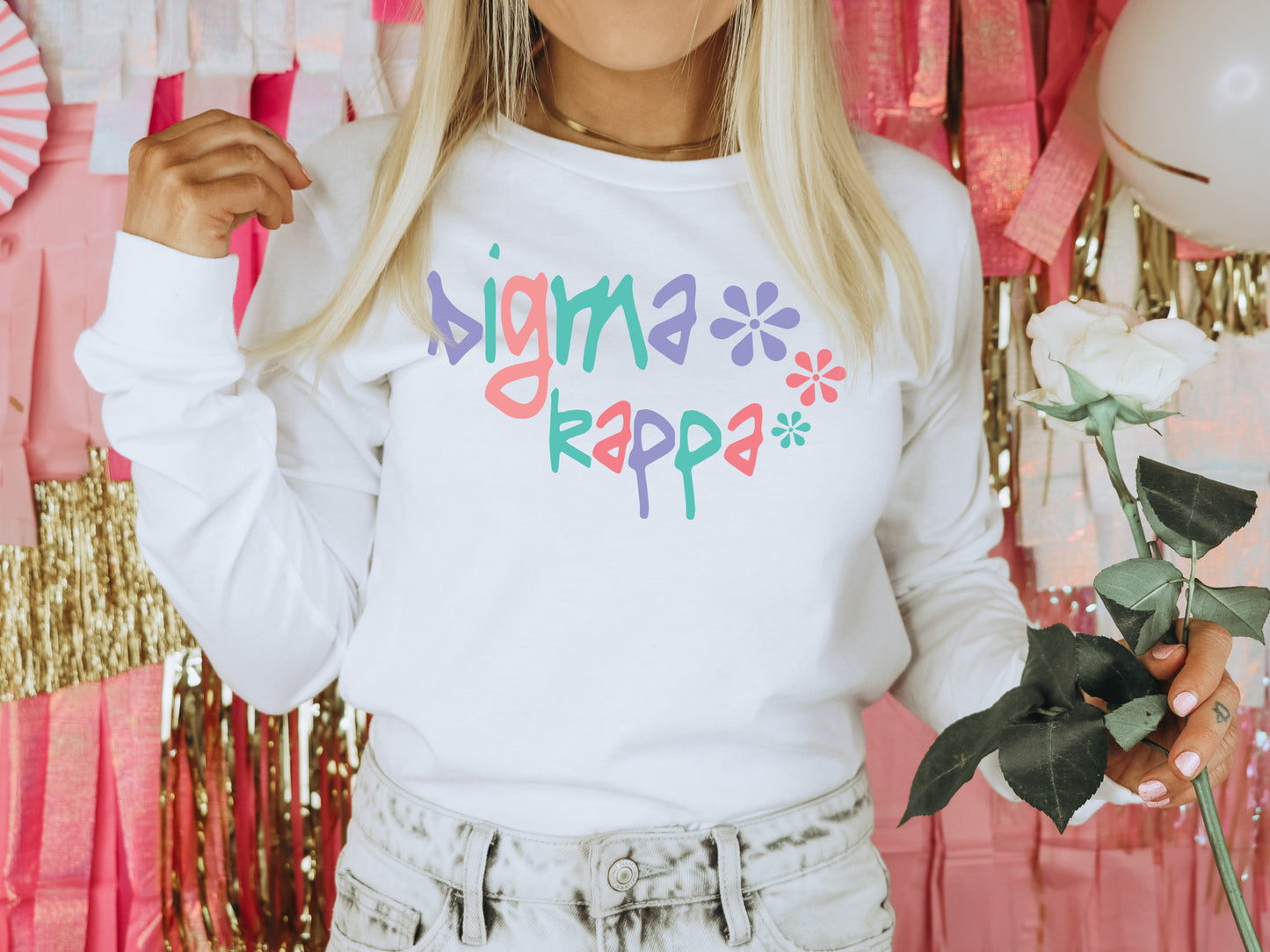 Sigma Kappa Colorful Floral Sorority Long Sleeve T-shirt _ 2625g