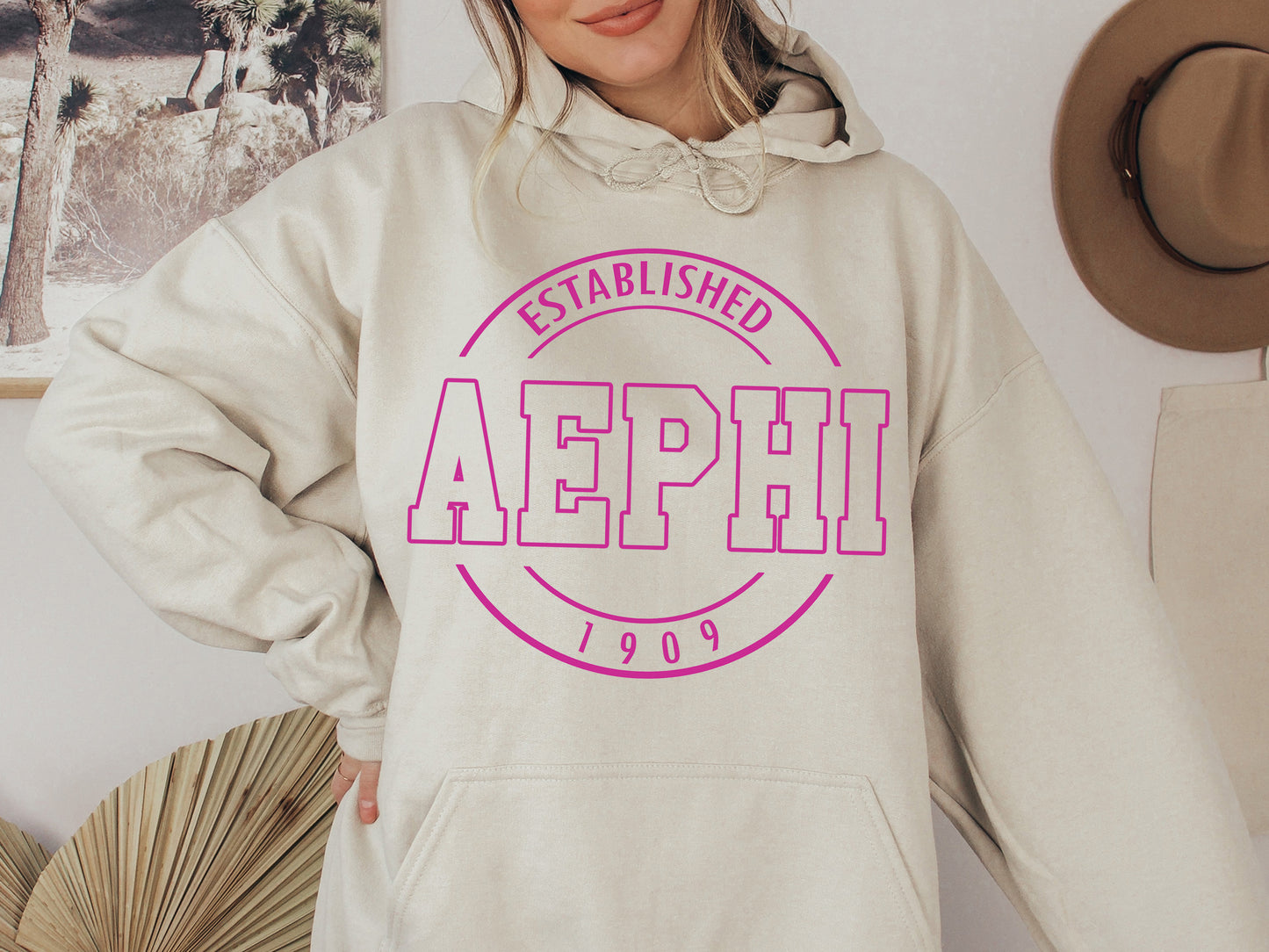 Alpha Epsilon Phi Pink Stamp Sorority Hoodie _ 53g