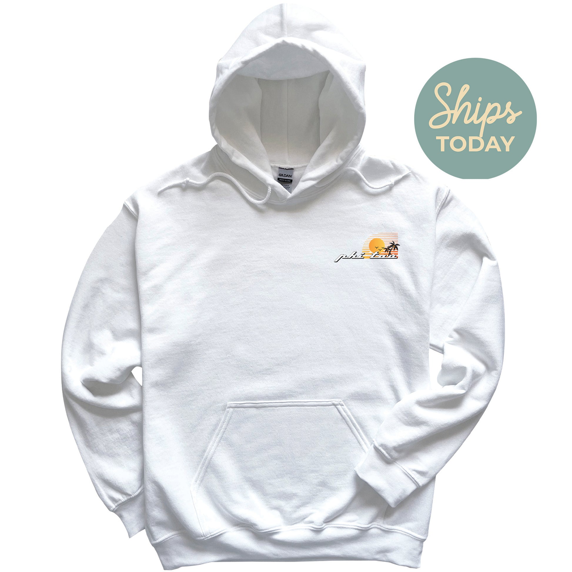 a white hoodie with the words ships today on it