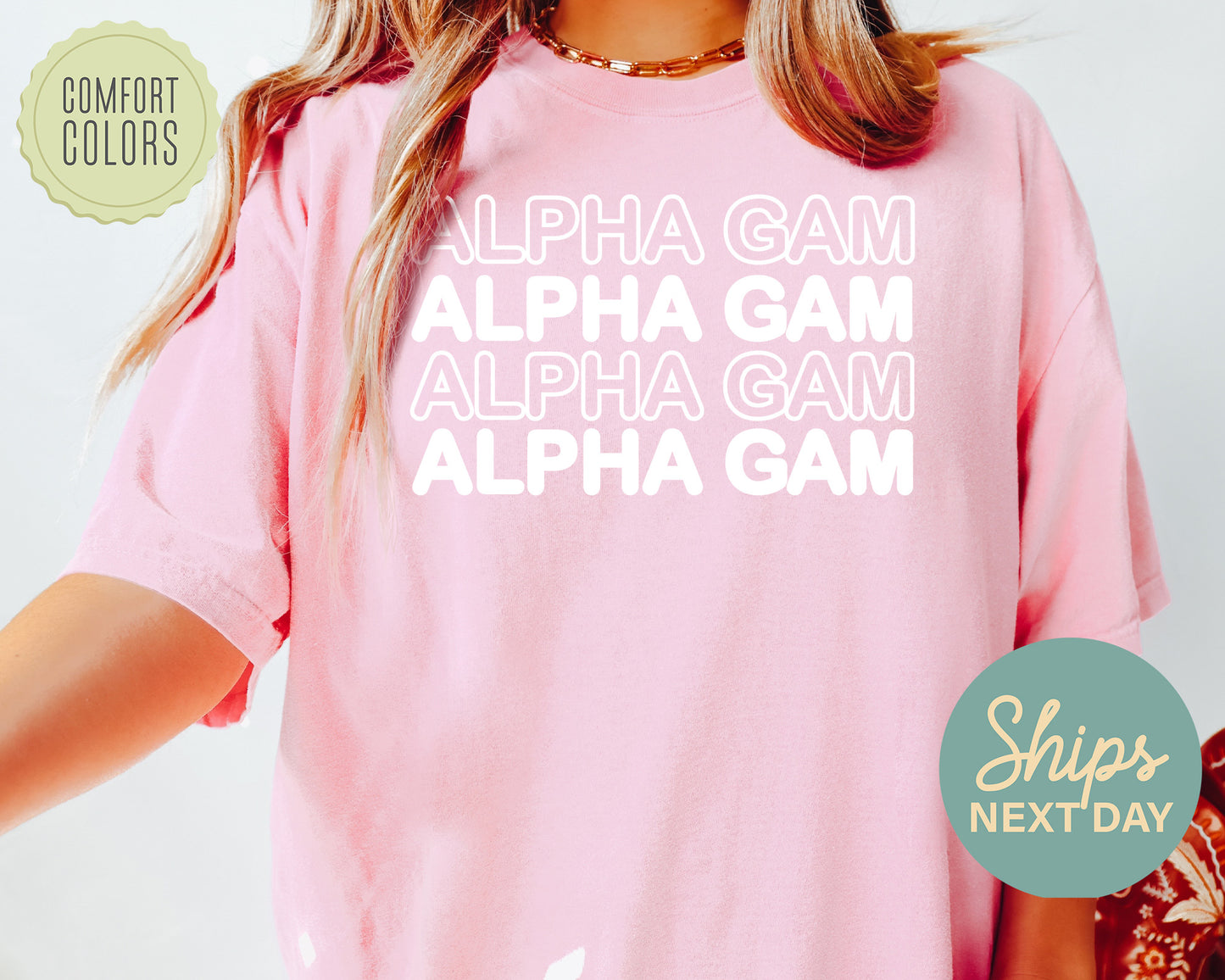 Alpha Gamma Delta Bold Bubble Letter Comfort Colors Sorority T-shirt _ 2215g
