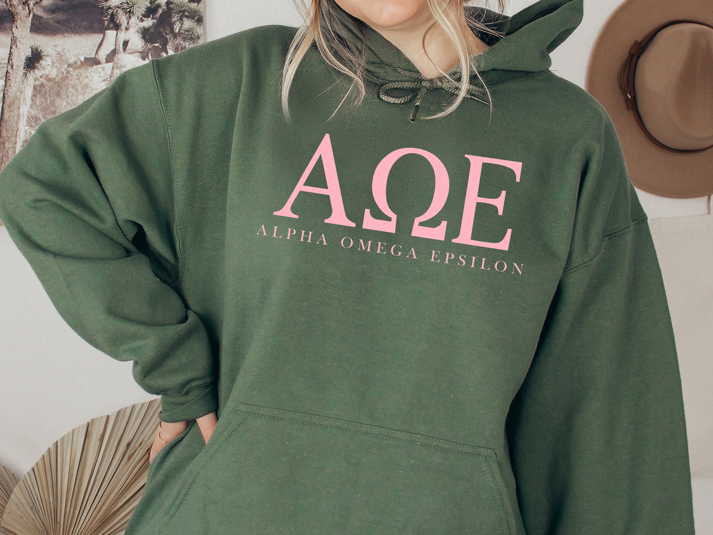 Alpha Omega Epsilon Pink Letter Sorority Hoodie _ 3483g