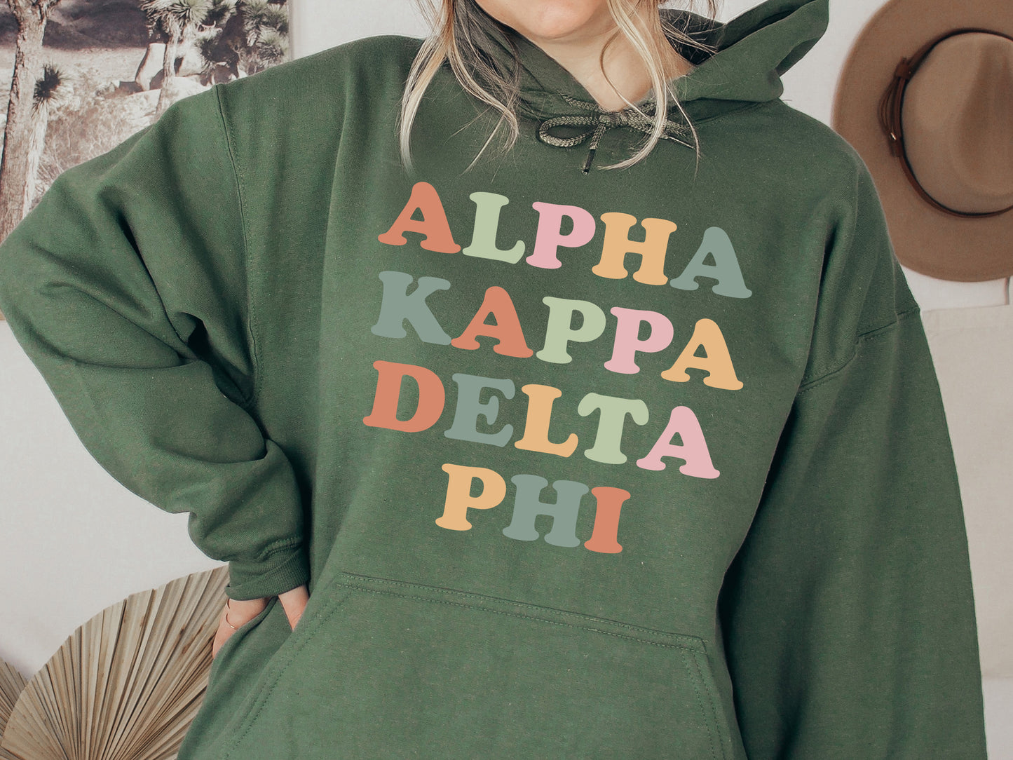 Alpha Kappa Delta Phi Bright and Colorful Sorority Hoodie _ 3467g