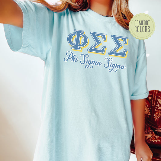 Phi Sigma Sigma Greek Colors Comfort Colors Sorority T-shirt _ 36088g