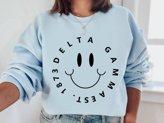 Delta Gamma Smiley Face Halo Sorority Sweatshirt _ 2510g