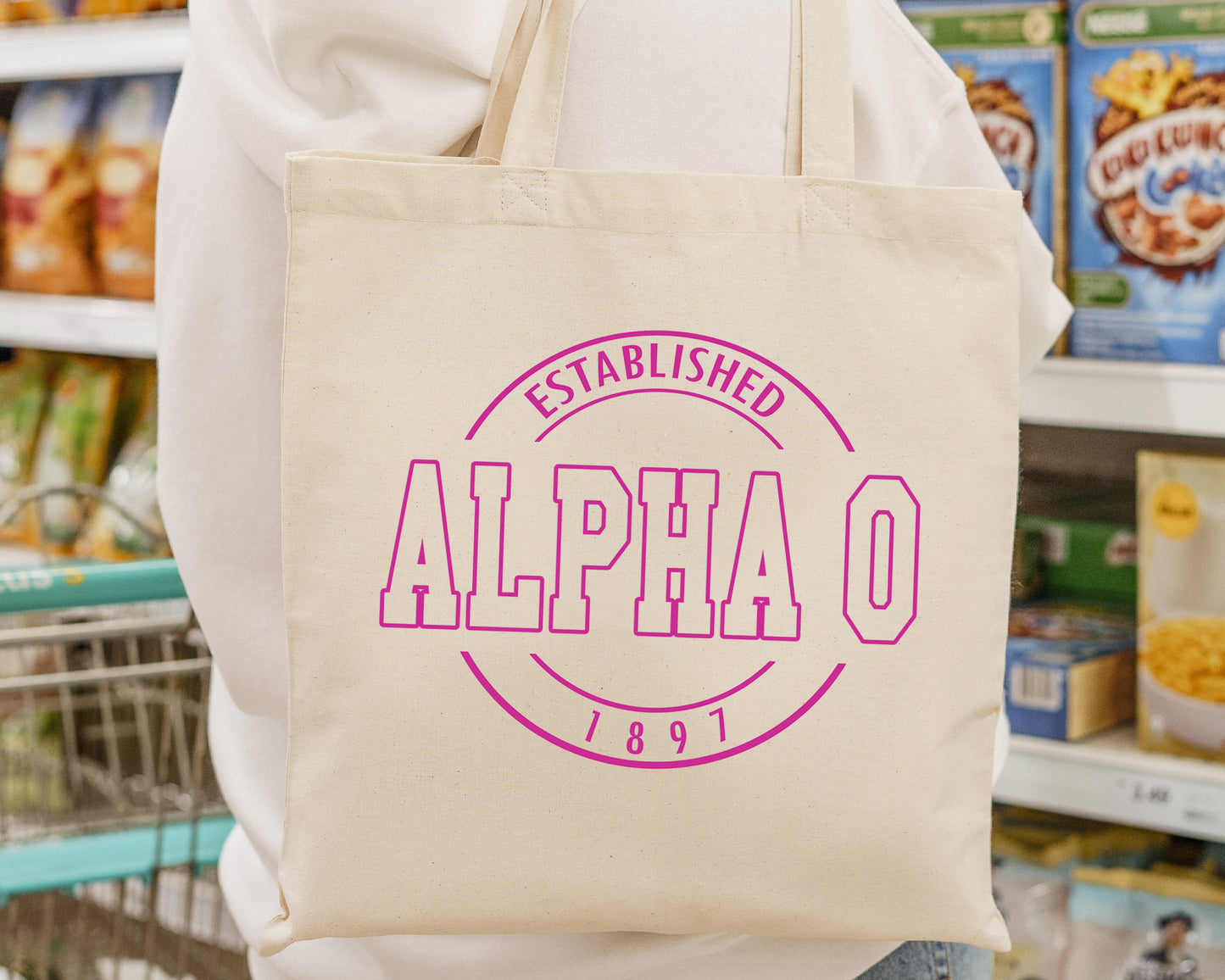 Alpha Omicron Pi Pink Stamp Sorority Tote Bag _ 34441g