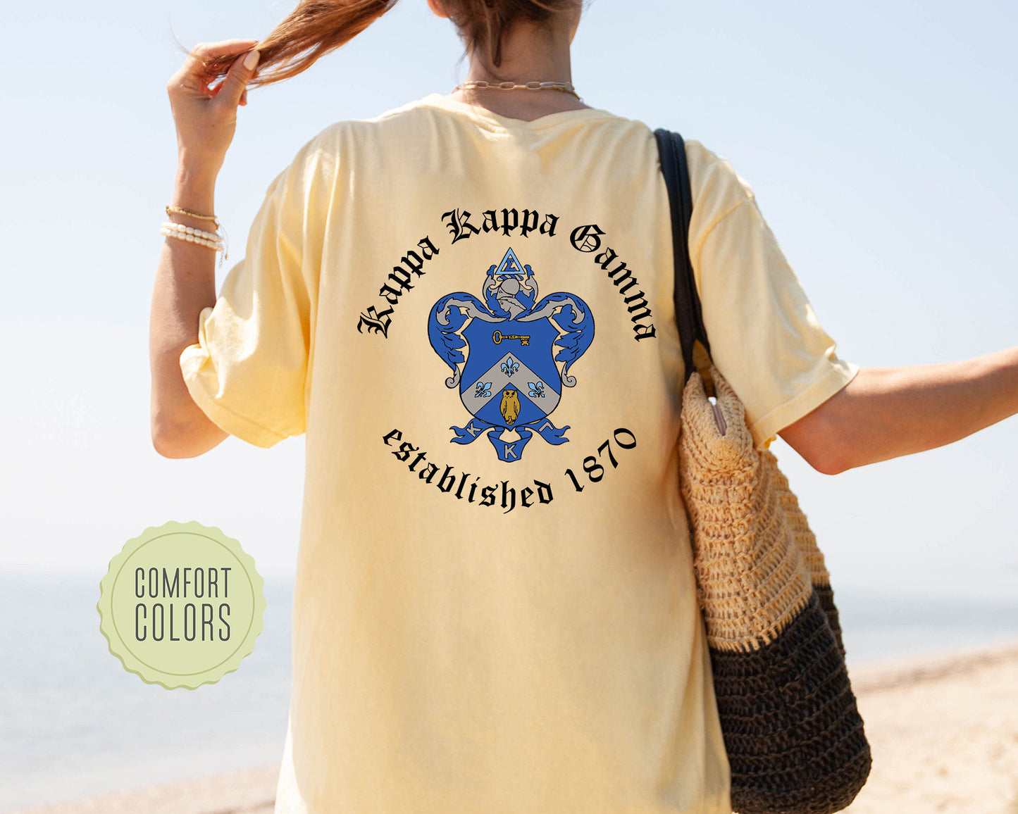Kappa Kappa Gamma Old English Crest Comfort Colors Sorority T-shirt _ 32937g