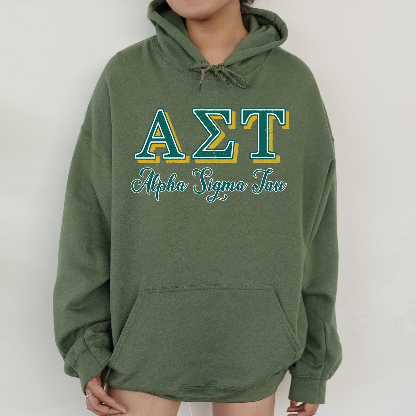 Alpha Sigma Tau Greek Colors Sorority Hoodie _ 36076g