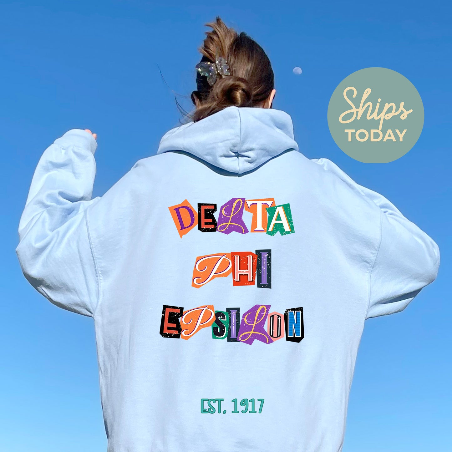 Delta Phi Epsilon Letter Cuts Sorority Hoodie _ 35899g