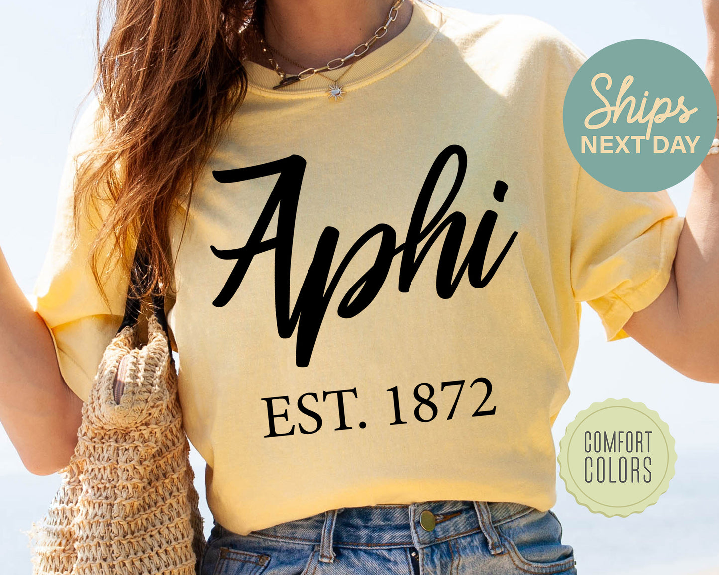 Alpha Phi Black Flowy Comfort Colors Sorority T-shirt _ 82g