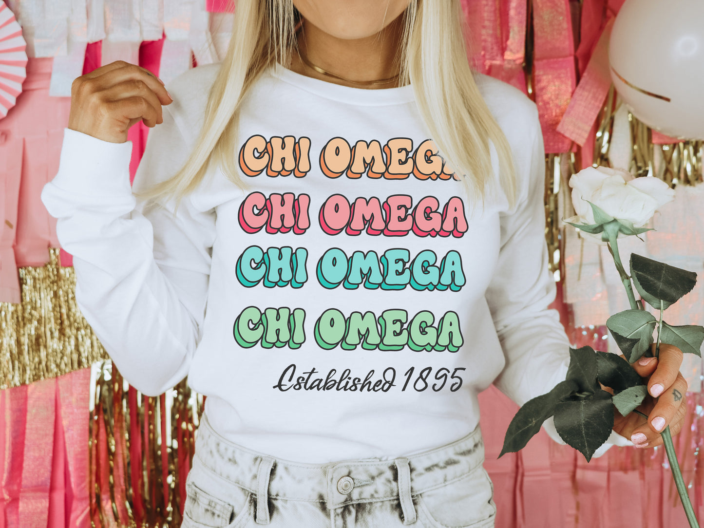 Chi Omega Lucy Sorority Long Sleeve T-shirt _ 267g