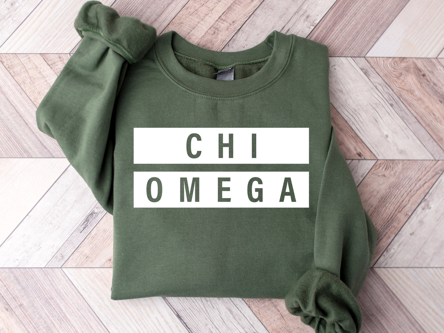 Chi Omega Faded White Box Sorority Sweatshirt _ 3342g