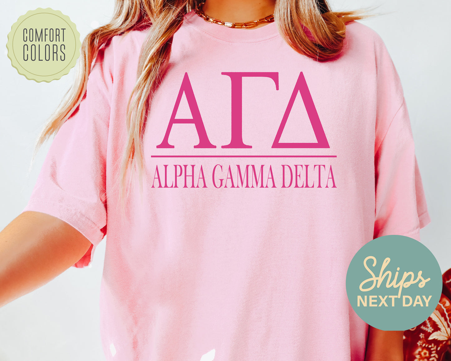 Alpha Gamma Delta Loud Letters Comfort Colors Sorority T-shirt _ 469g