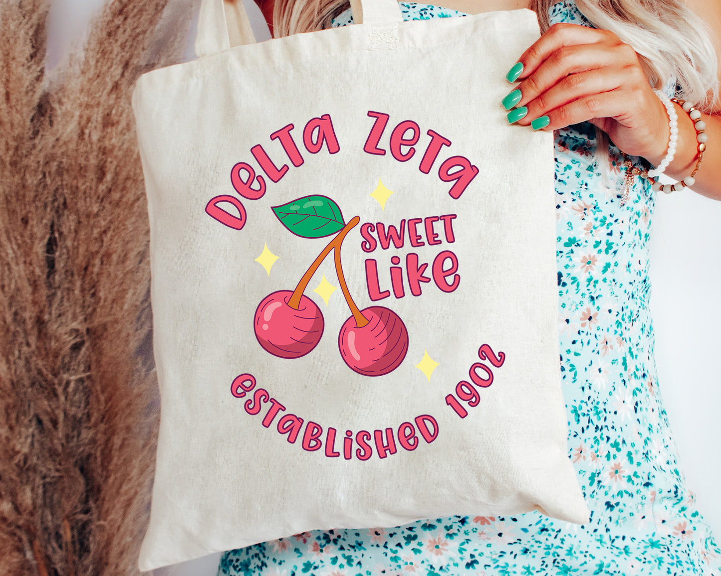 Delta Zeta Sweet Like Cherry Sorority Tote Bag _ 34321g