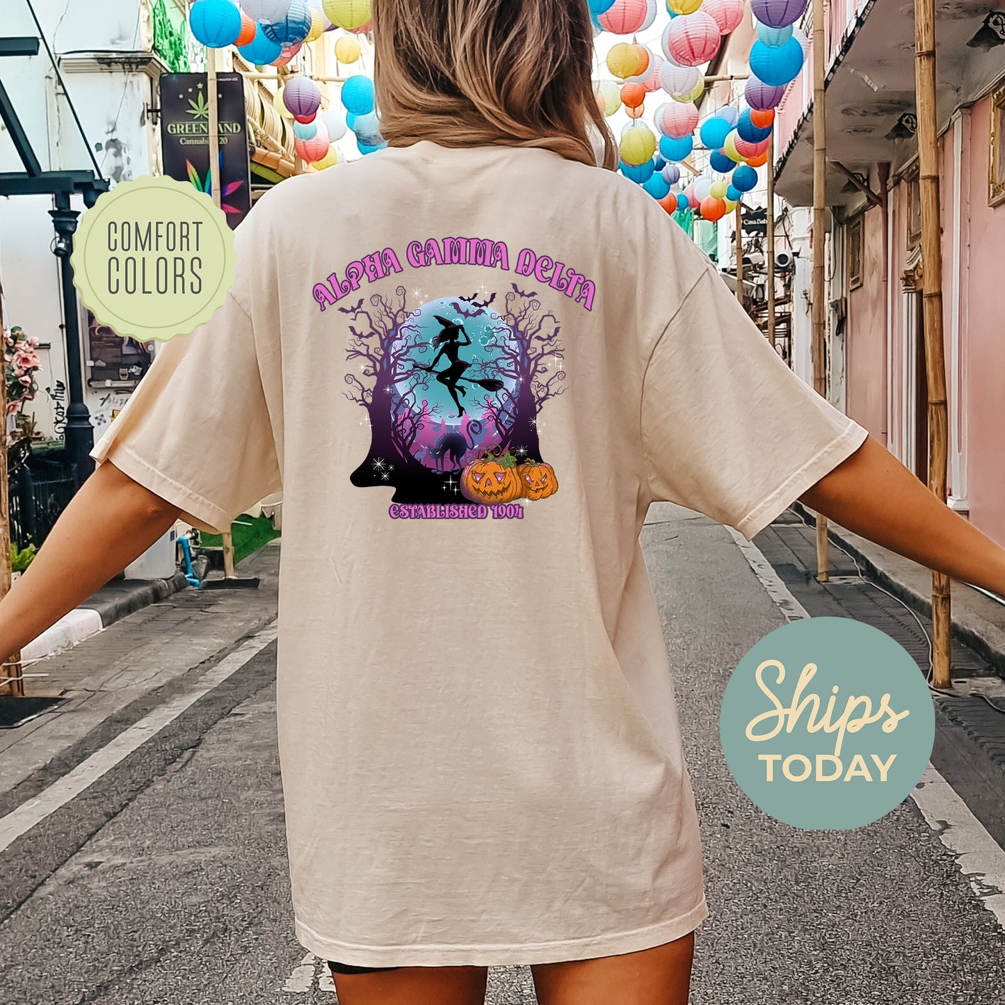 Alpha Gamma Delta Halloween Witch Comfort Colors Sorority T-shirt _ 36229g