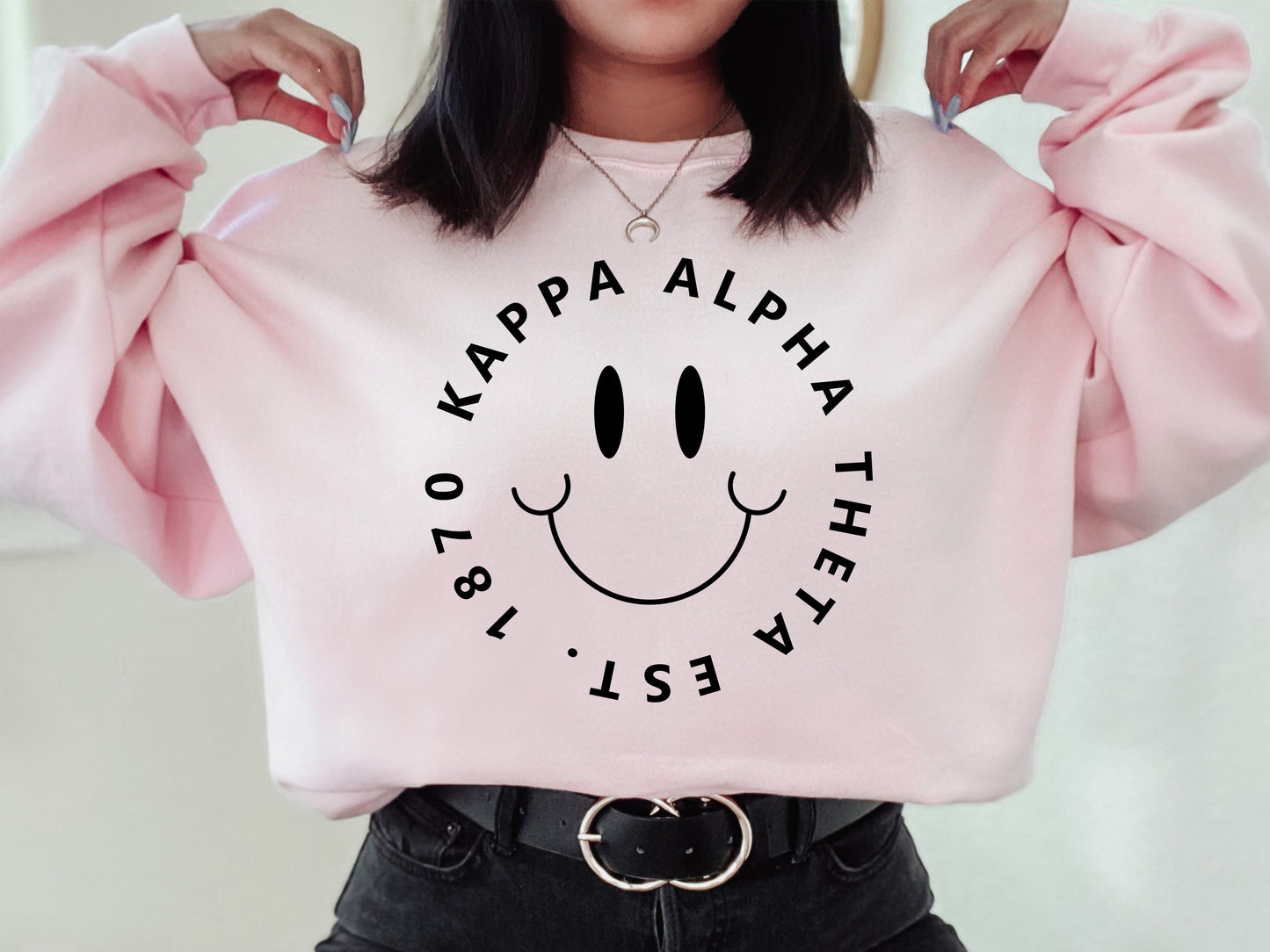 Kappa Alpha Theta Smiley Face Halo Sorority Sweatshirt _ 2514g