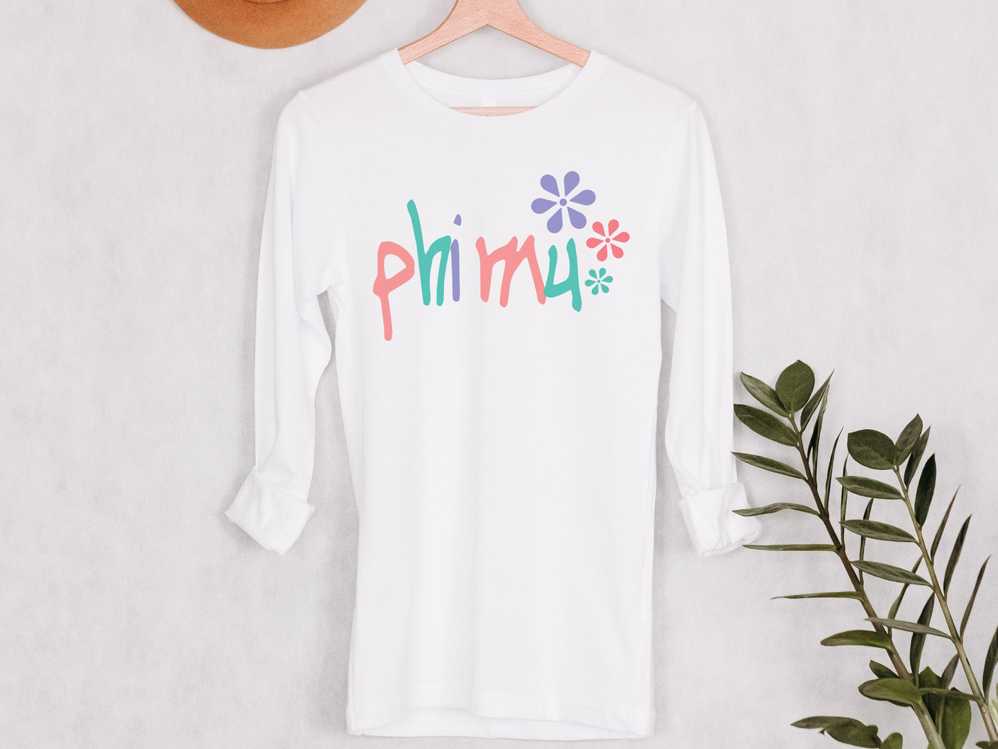 Phi Mu Colorful Floral Sorority Long Sleeve T-shirt _ 2621g