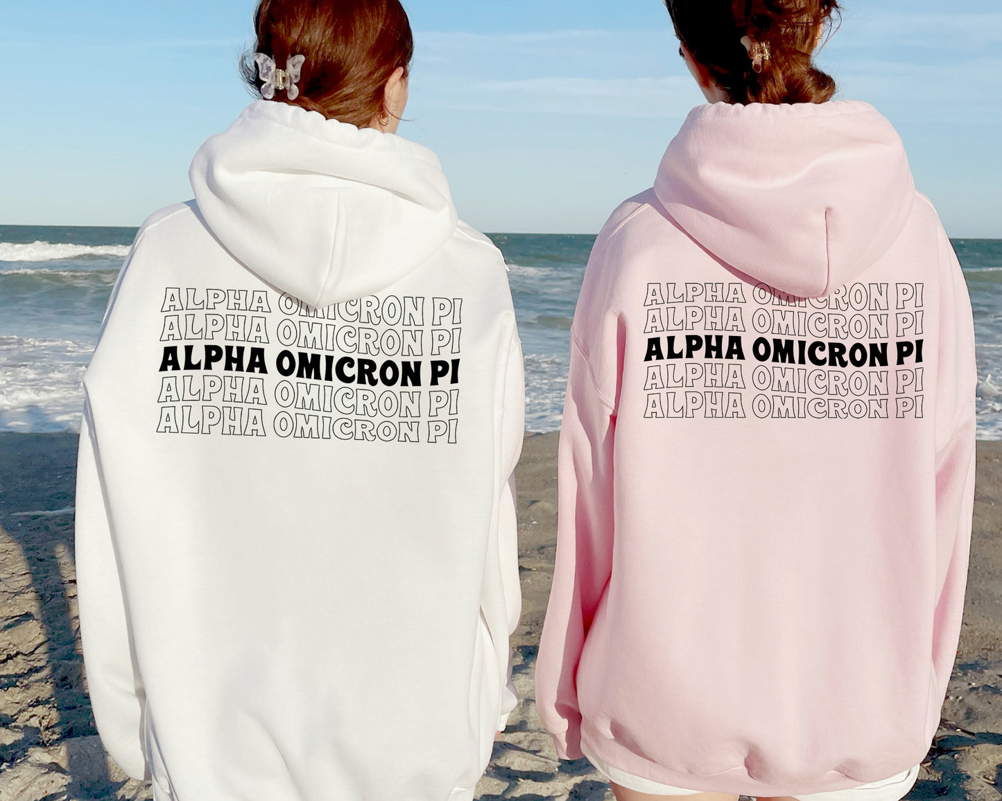 Alpha Omicron Pi Wavy Letters Sorority Hoodie _ 33402g