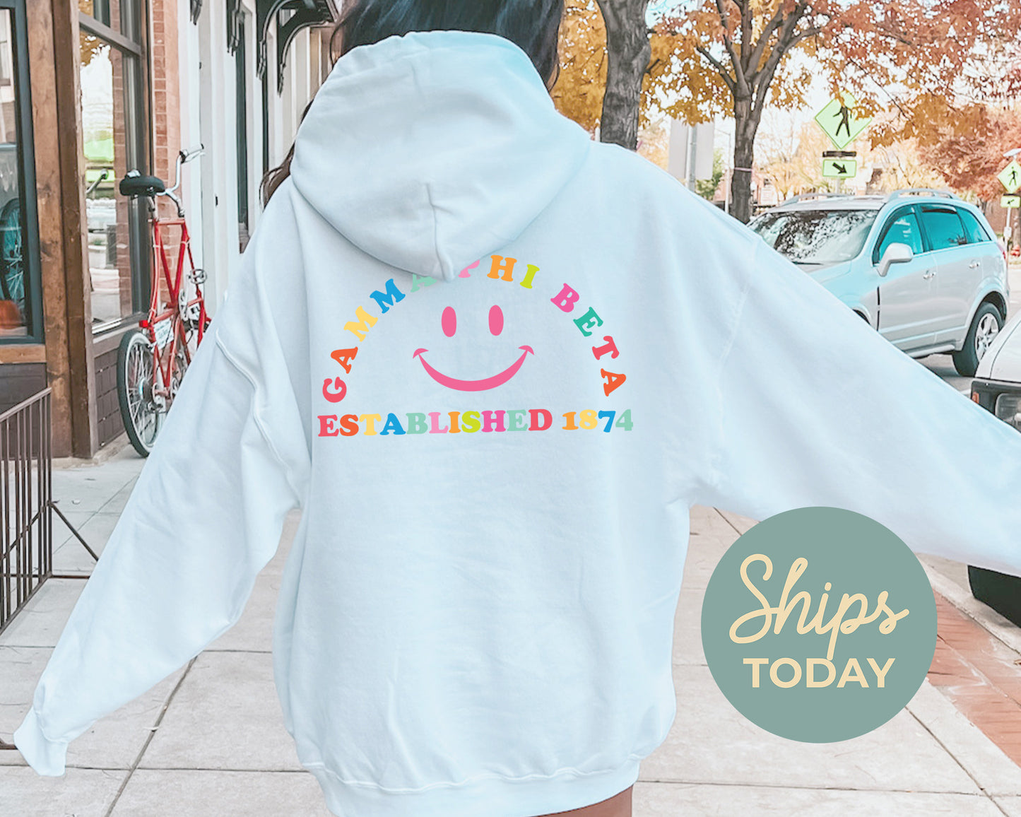 Gamma Phi Beta Gleaming Smiley Face Sorority Hoodie _ 33064g