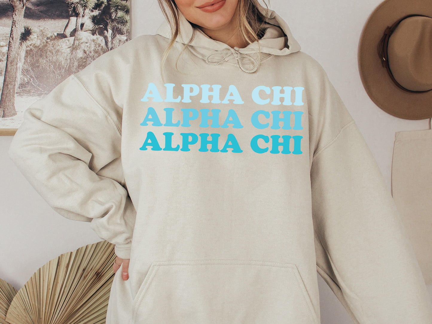 Alpha Chi Omega Touch of Blue Sorority Hoodie _ 2577g