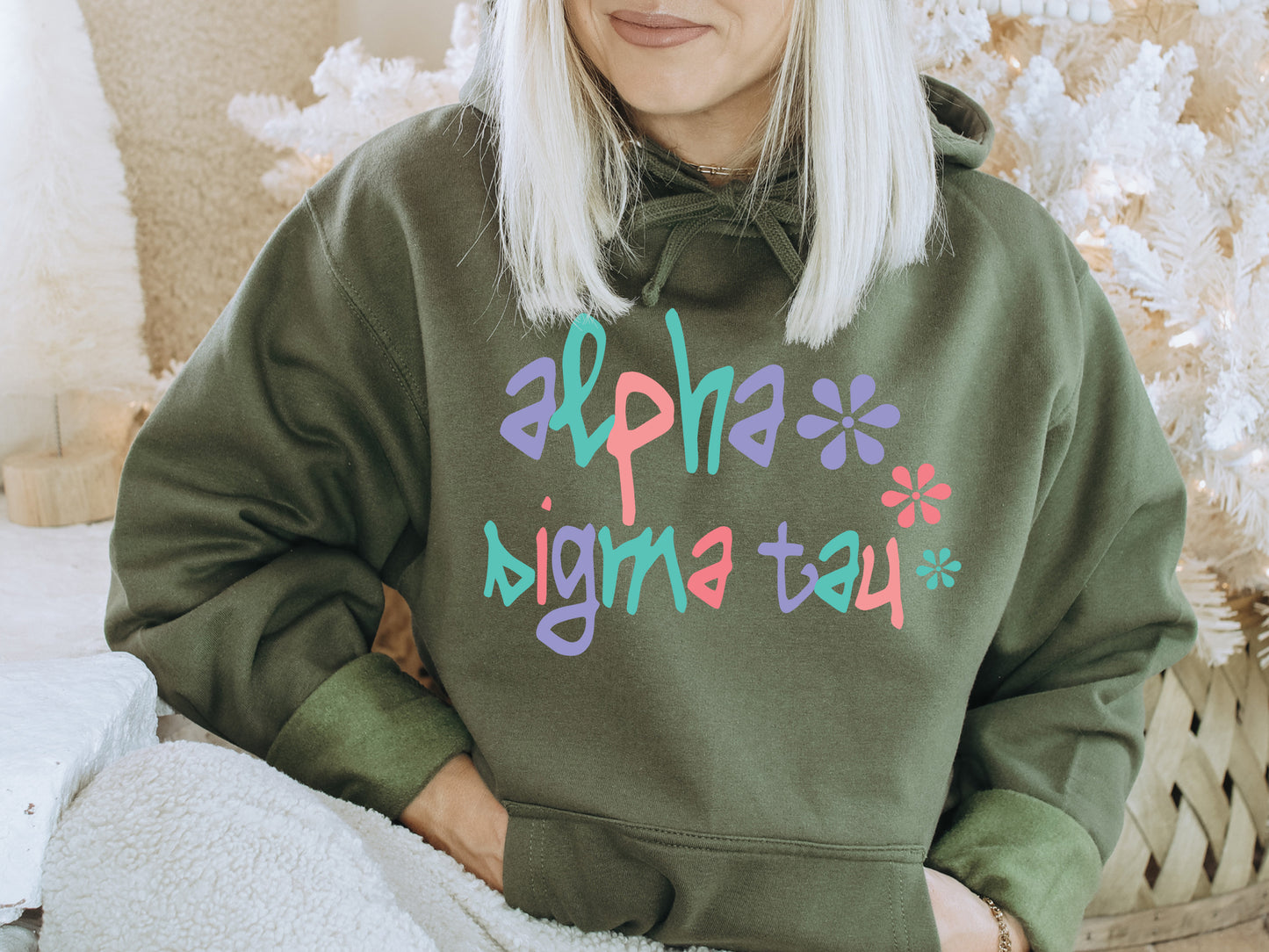 Alpha Sigma Tau Colorful Floral Sorority Hoodie _ 2610g
