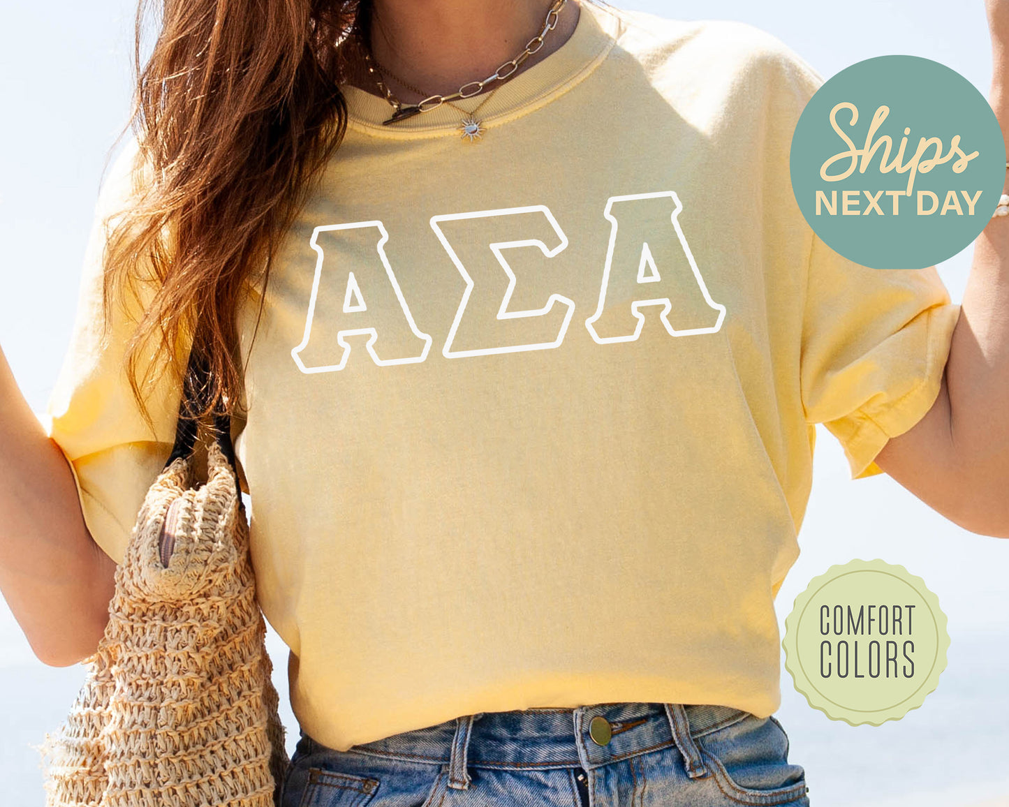Alpha Sigma Alpha White Letter Outline Comfort Colors Sorority T-shirt  _ 30797g