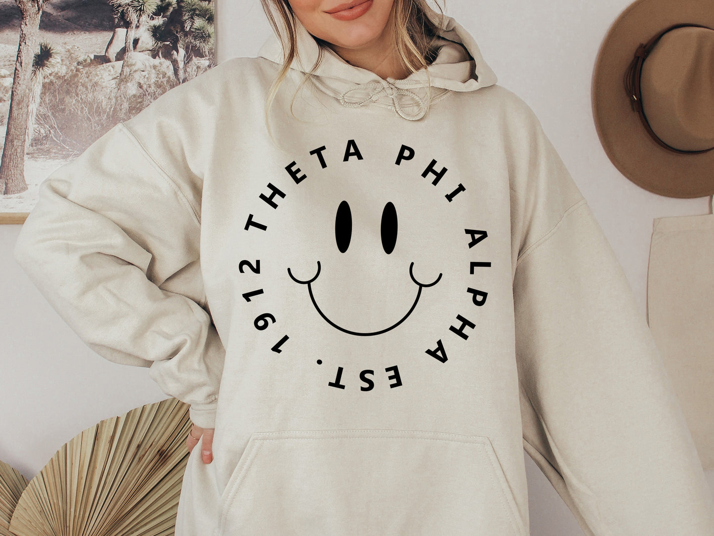 Theta Phi Alpha Smiley Face Halo Sorority Hoodie _ 2523g