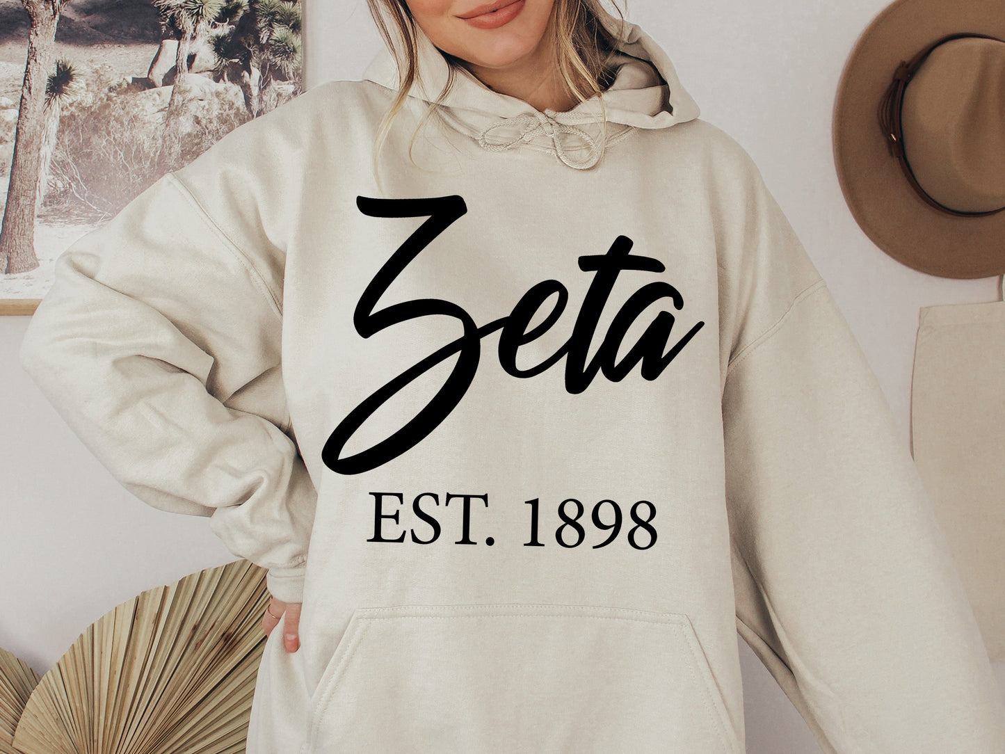 Zeta Tau Alpha Black Flowy Sorority Hoodie _ 102g