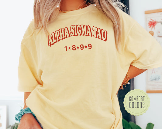 Alpha Sigma Tau Red Arch Comfort Colors Sorority T-shirt _ 369g