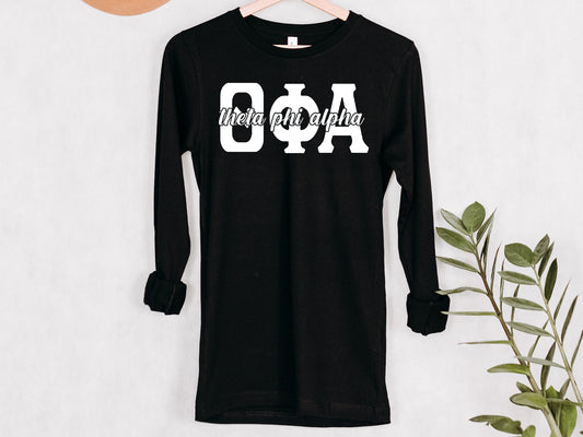 Theta Phi Alpha Sliced White Letters Sorority Long Sleeve T-shirt _ 2262g