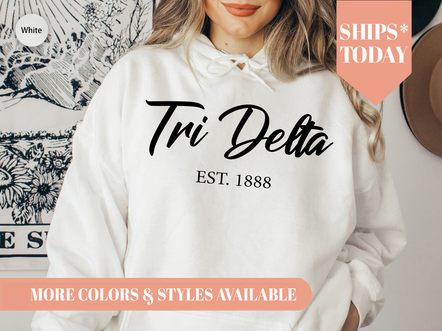 Delta Delta Delta Black Flowy Sorority Hoodie _ 87g
