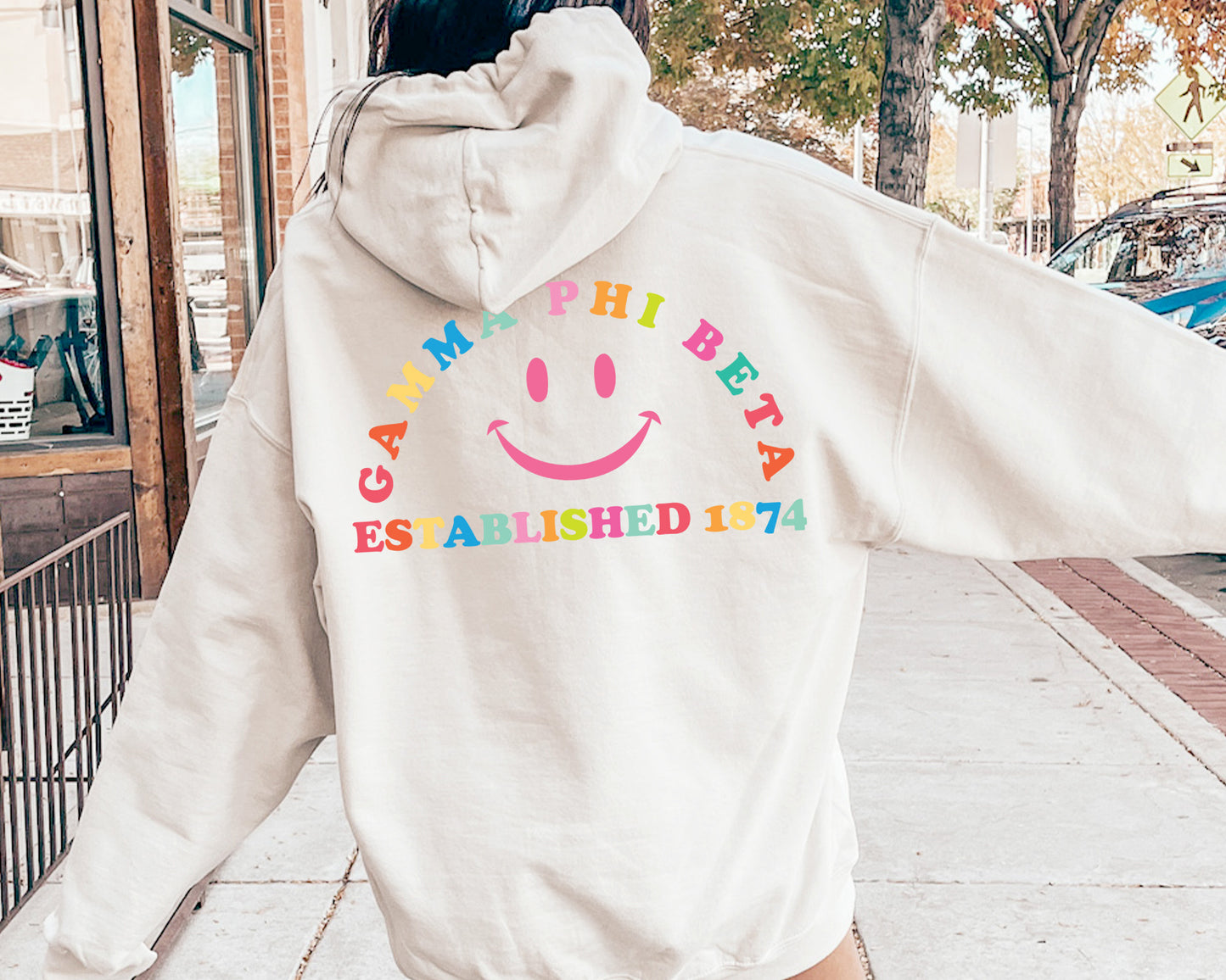 Gamma Phi Beta Gleaming Smiley Face Sorority Hoodie _ 33064g
